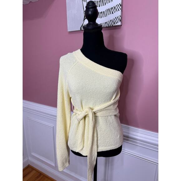 Nanushka Cleto One-Shoulder Terry Sweater in Yellow Small Knit Waist Tie Lace - Picture 1 of 5